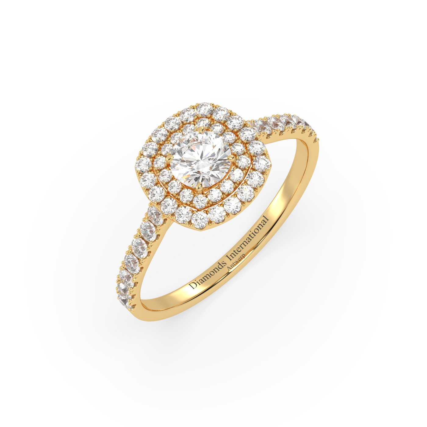 18k yellow gold  round cut double halo diamond engagament ring