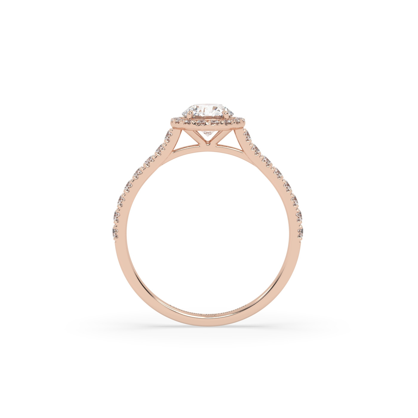 18k rose gold  round cut halo pave set diamond ring