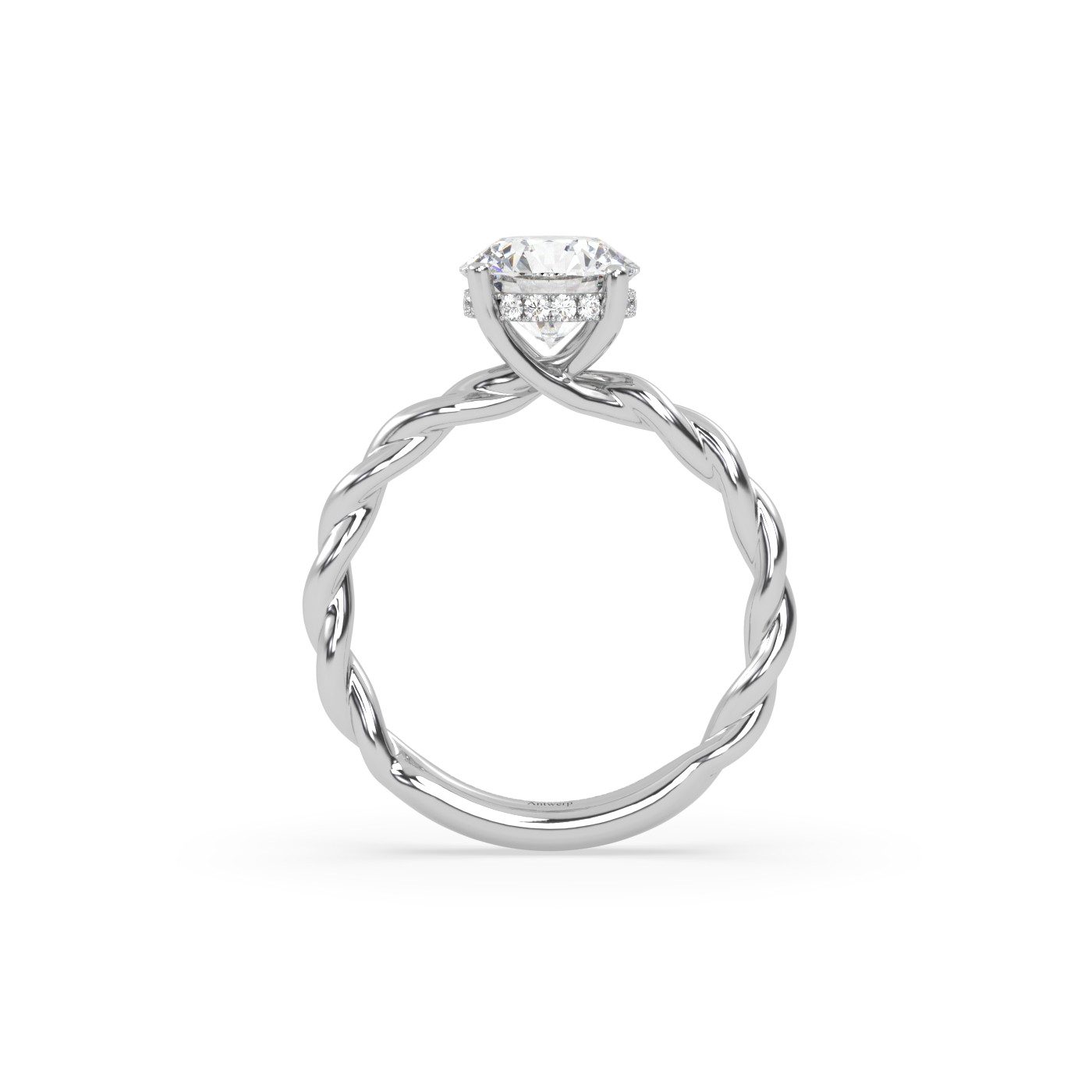 18k white gold  round cut solitaire braided diamond ring
