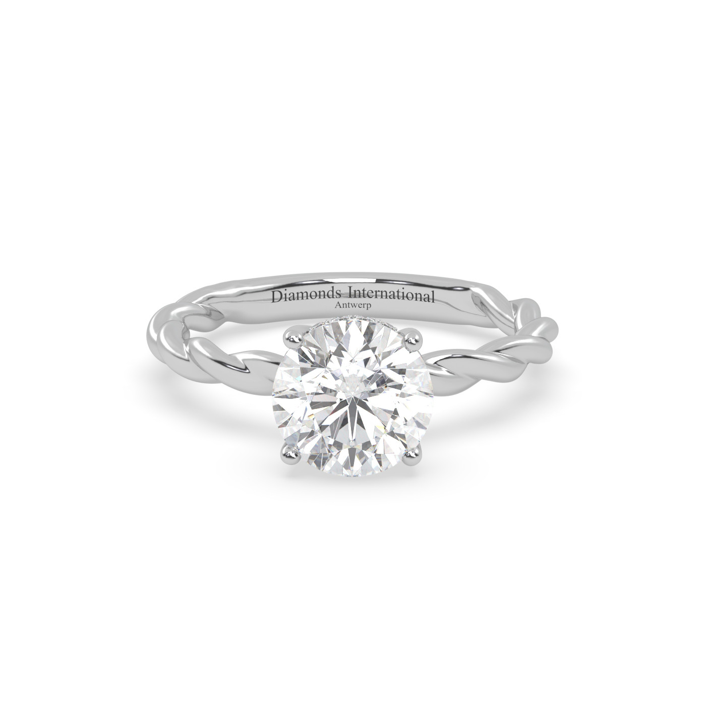 18k white gold  round cut solitaire braided diamond ring