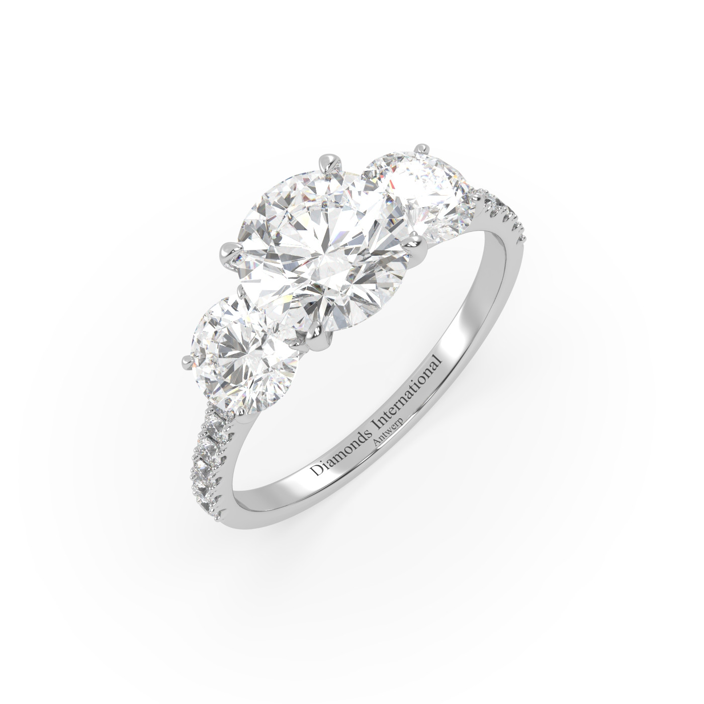 18k white gold  round cut diamond ring with side stones