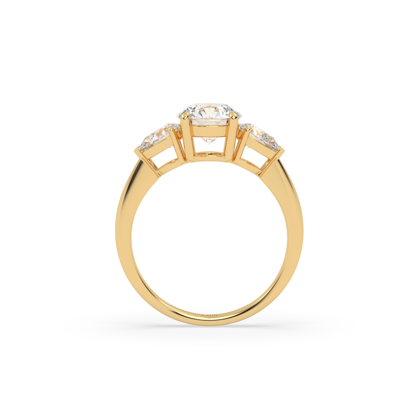 18k yellow gold  round & pear cut 3 stone diamond engagement  ring