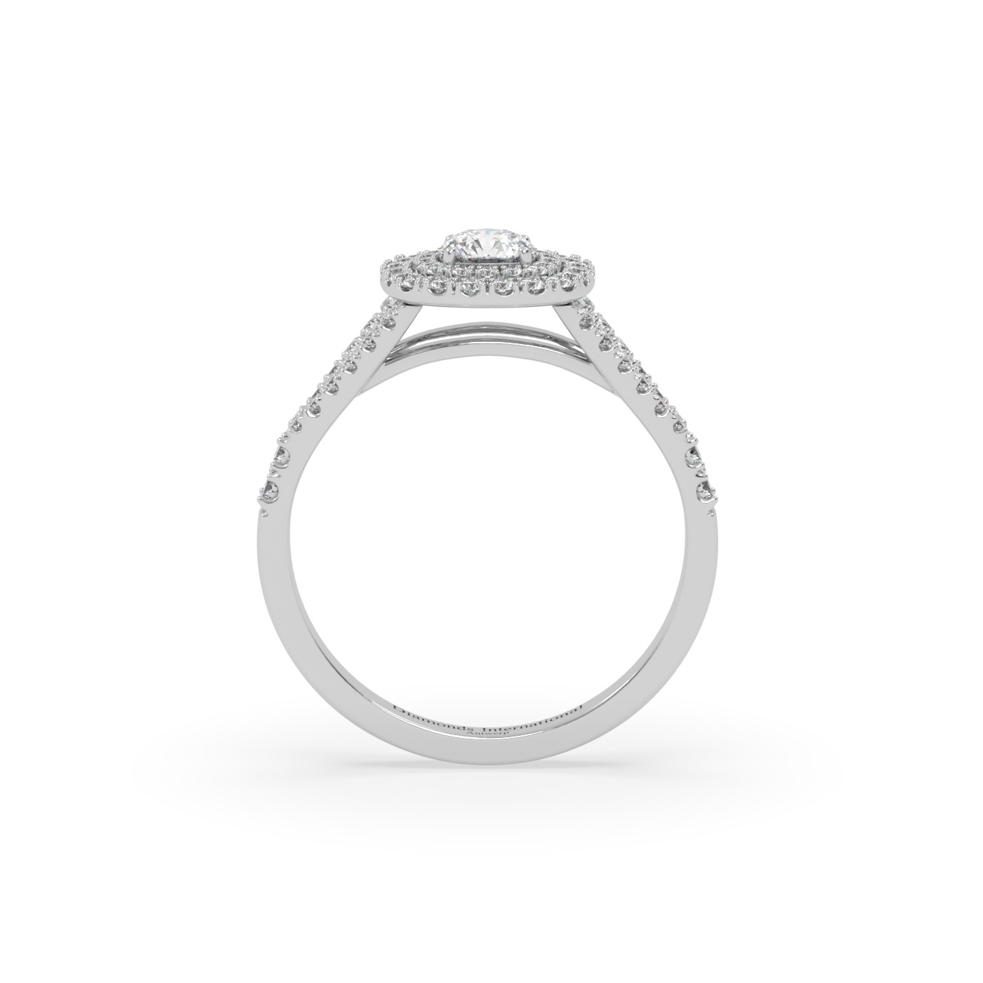 18k white gold  round cut double halo split shank diamond engagament ring
