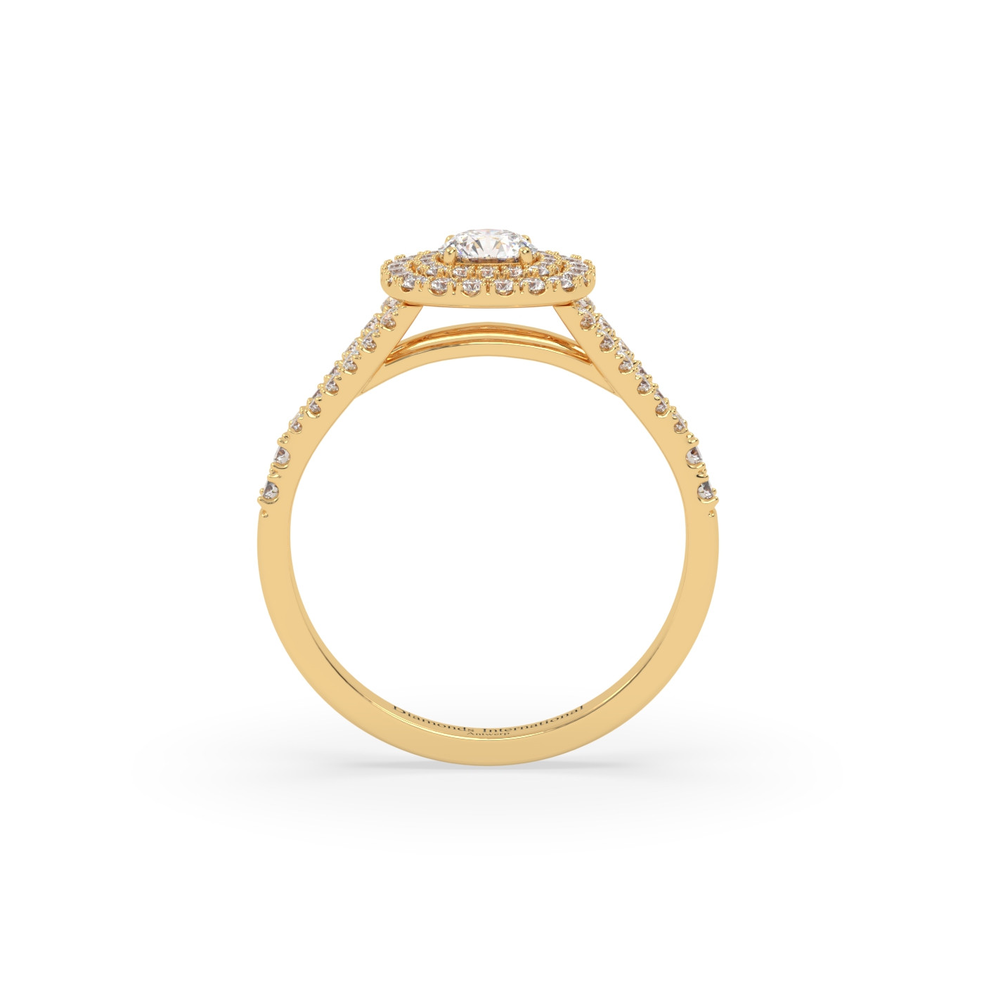 18k yellow gold  round cut double halo split shank diamond engagament ring