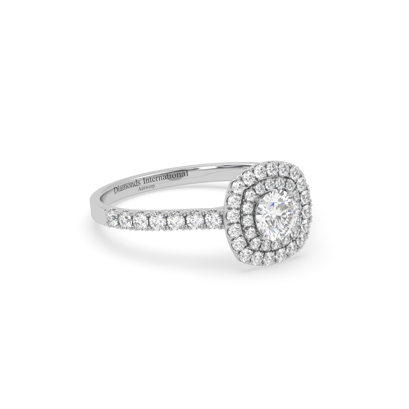 18k white gold  round cut double halo diamond engagament ring