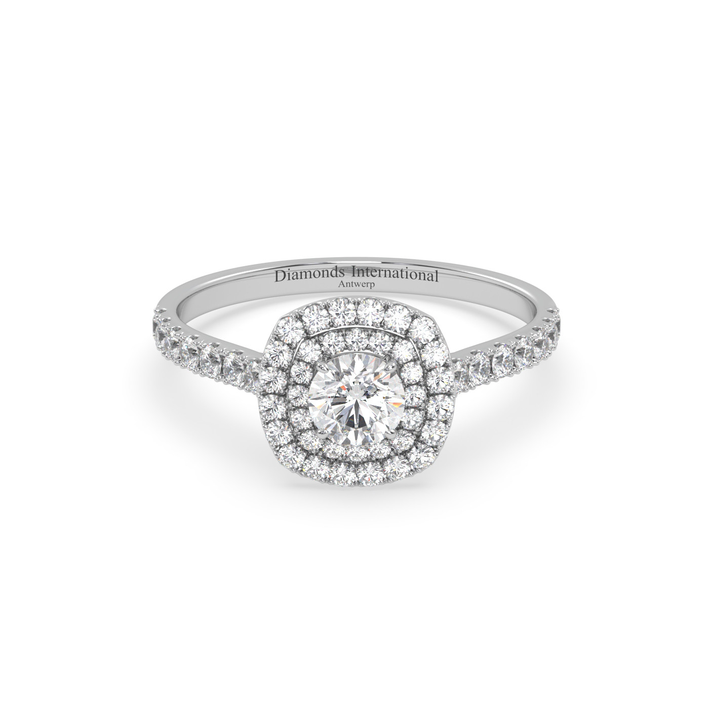 18k white gold  round cut double halo diamond engagament ring