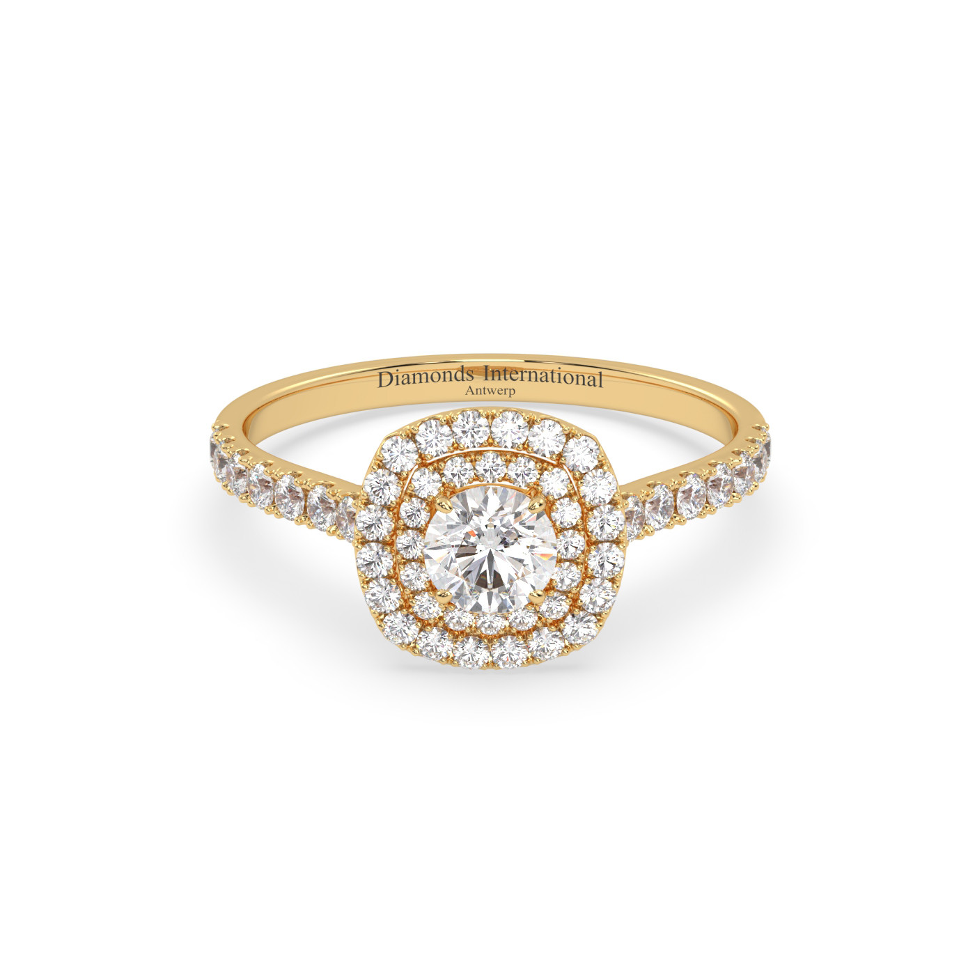 18k yellow gold  round cut double halo diamond engagament ring