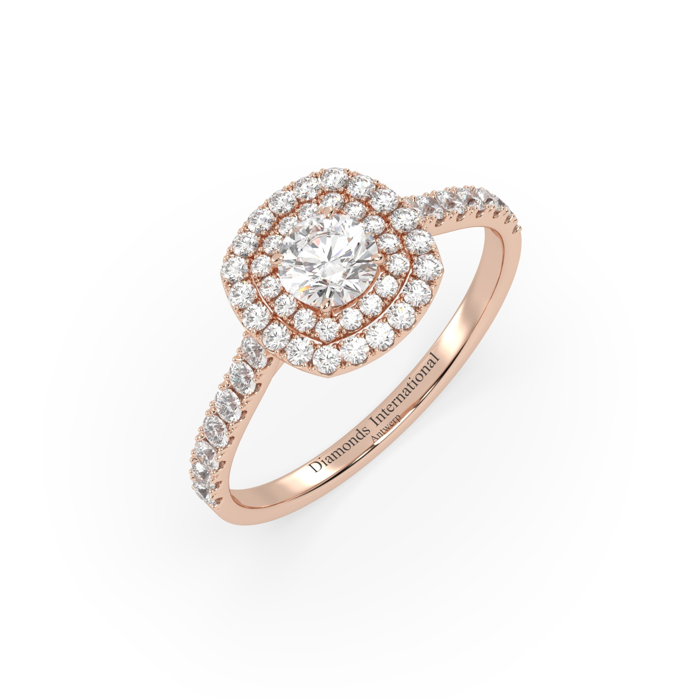 18k rose gold  round cut double halo diamond engagament ring