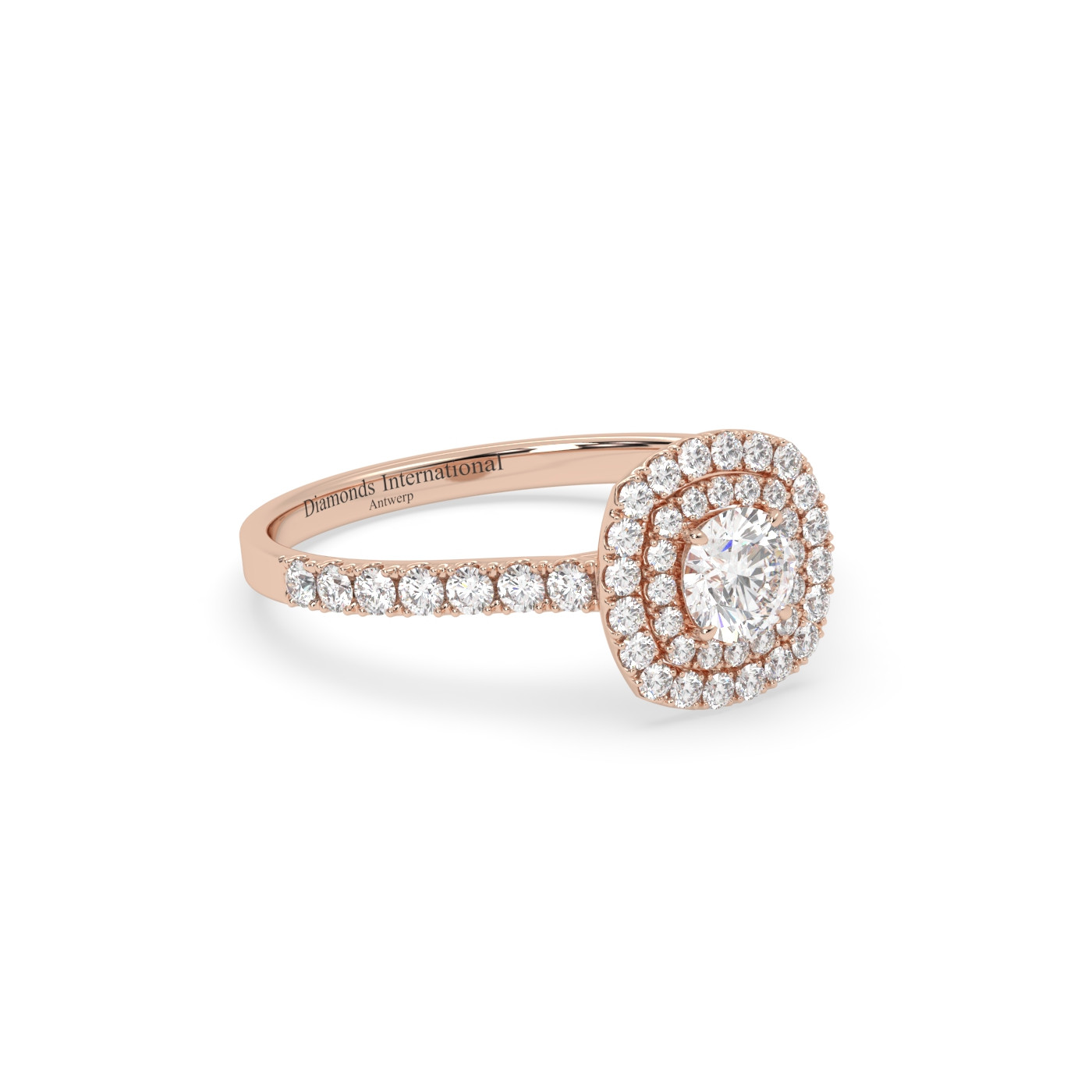 18k rose gold  round cut double halo diamond engagament ring