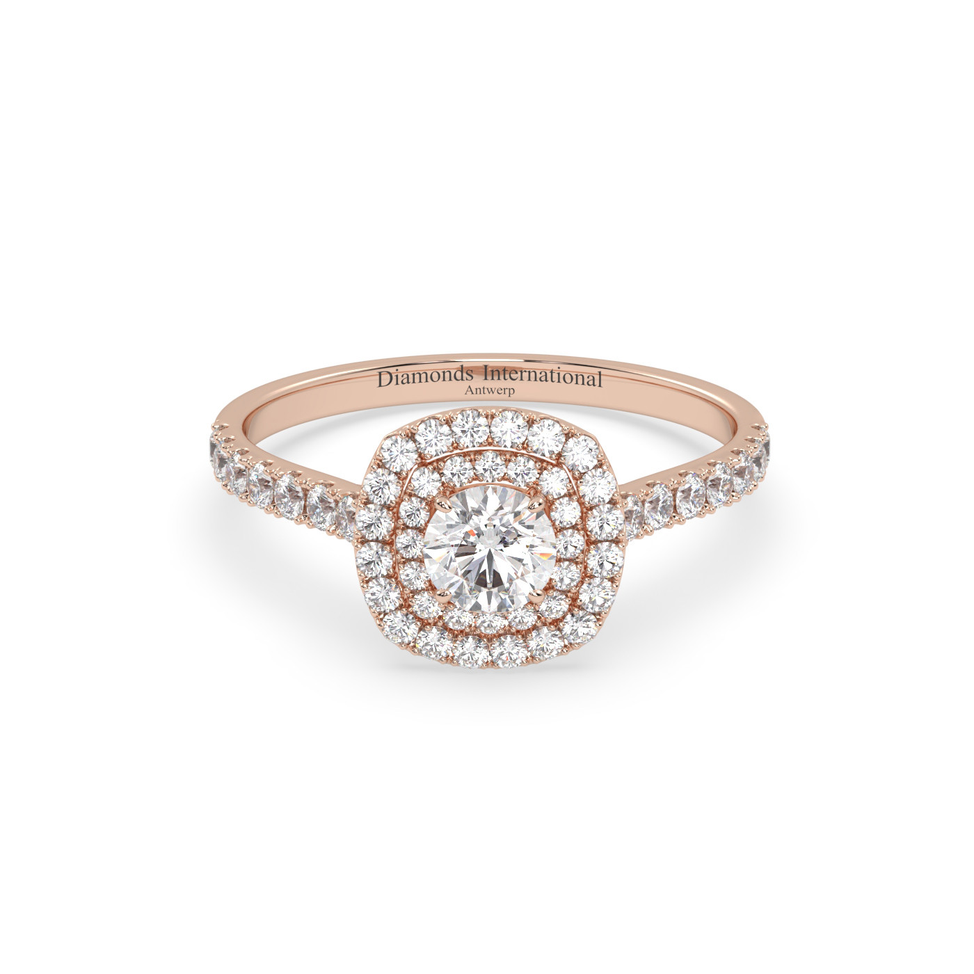 18k rose gold  round cut double halo diamond engagament ring