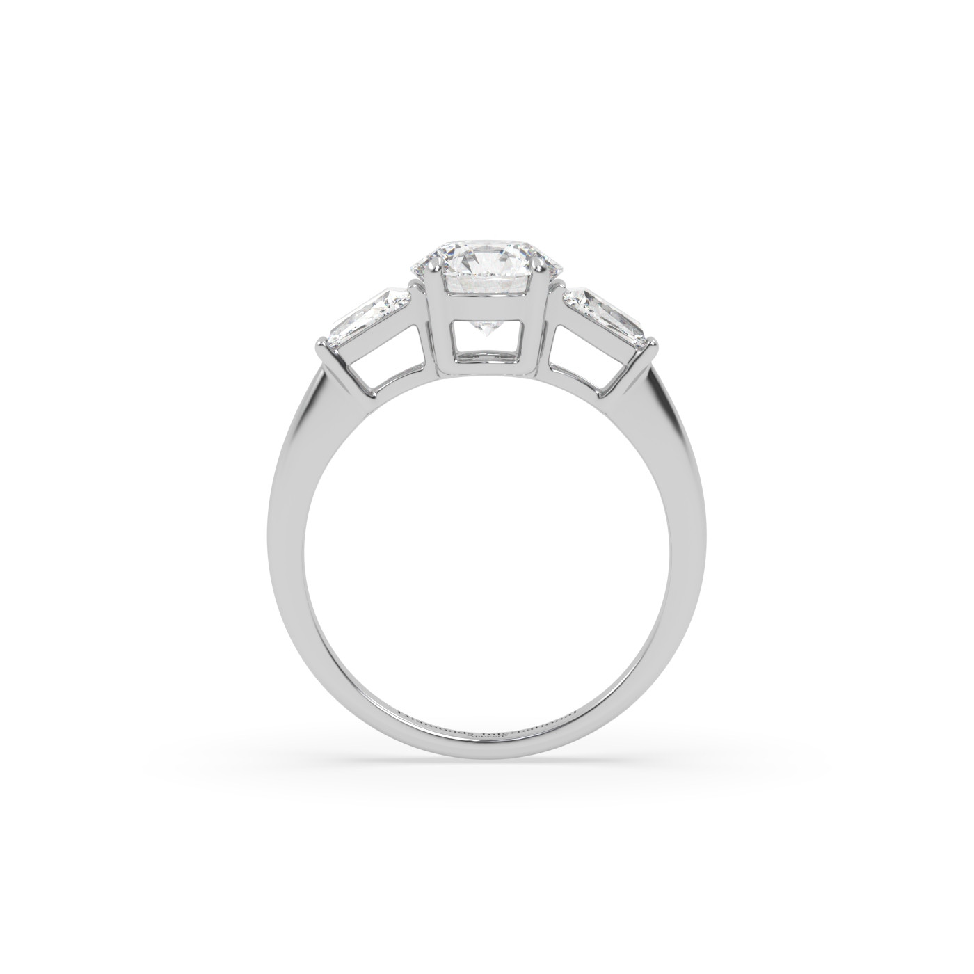 18k white gold  round & baguette cut 3 stone diamond engagement ring