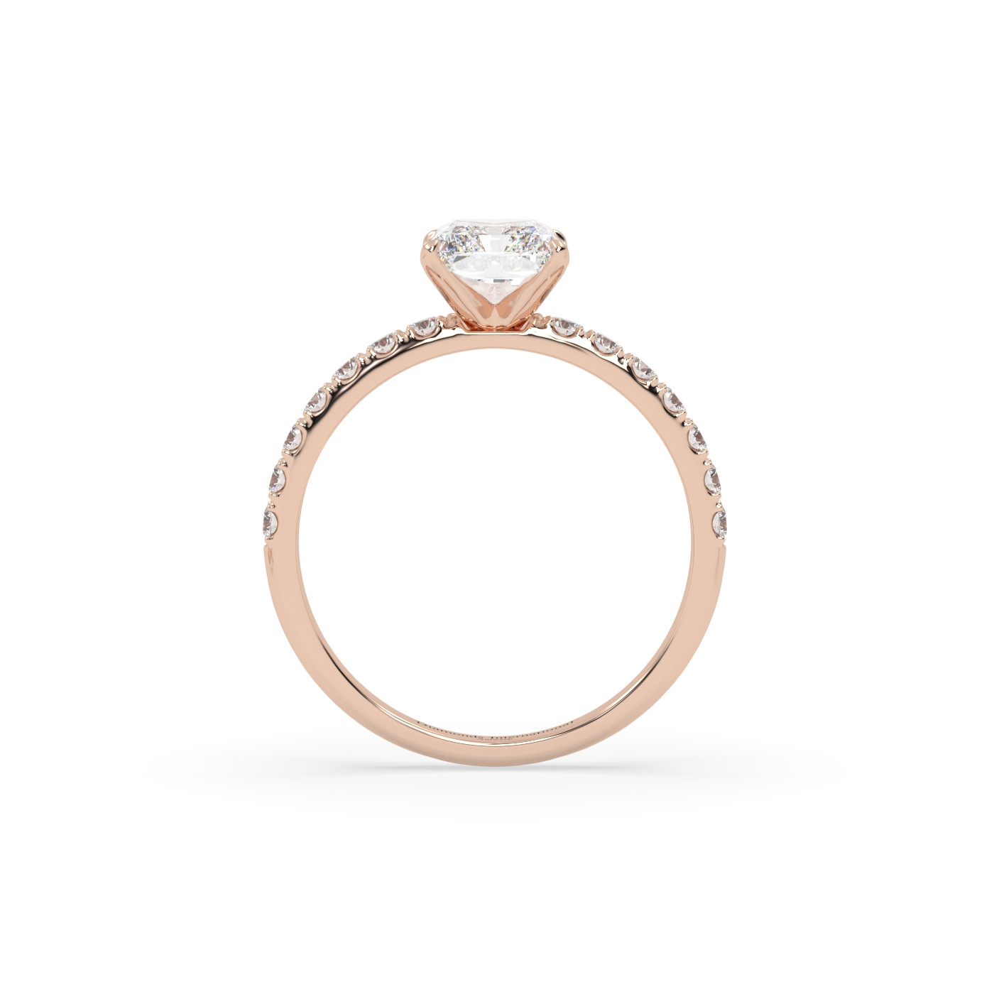 18k rose gold  radiant diamond engagament ring with pave band