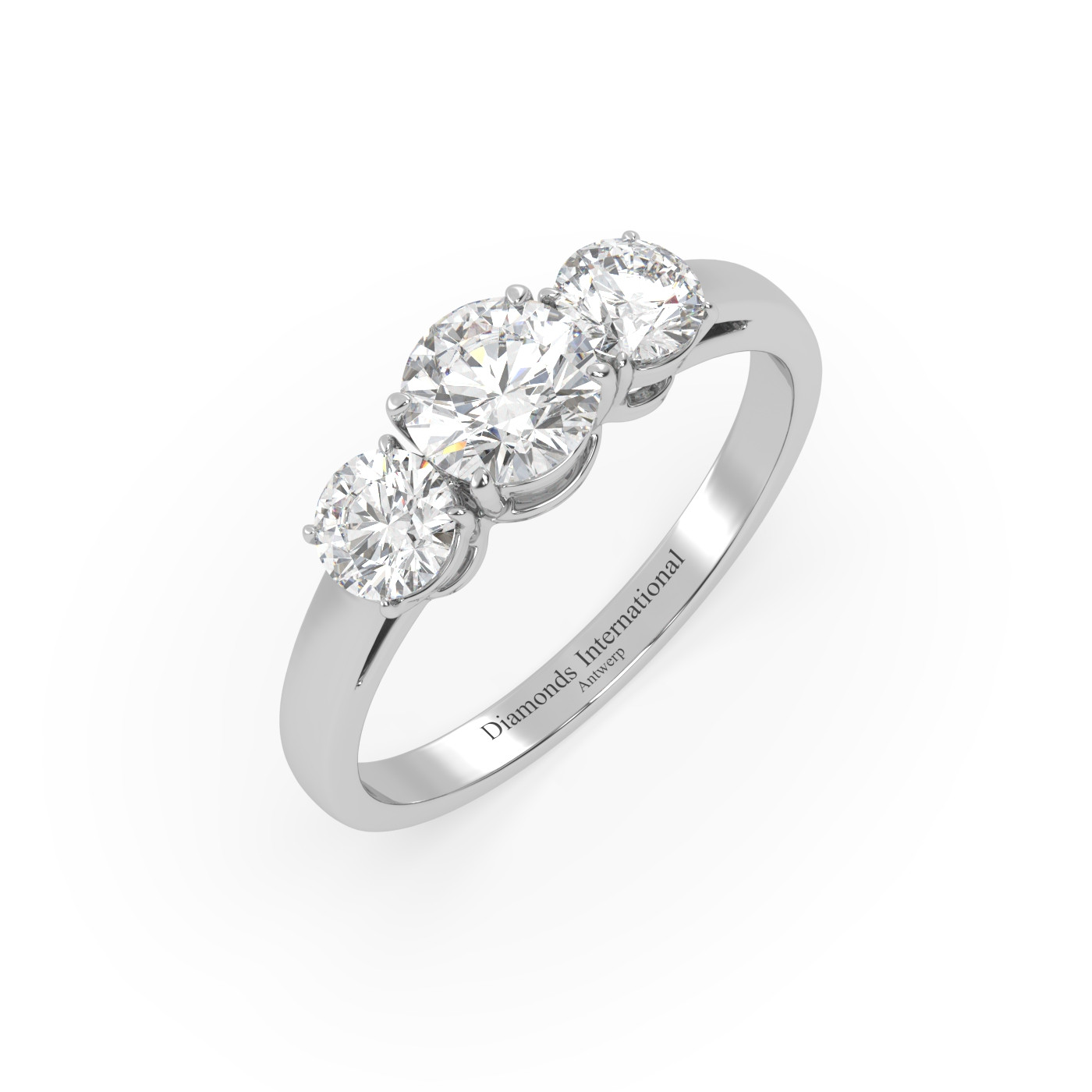 18k white gold  round cut 3 stone diamond ring