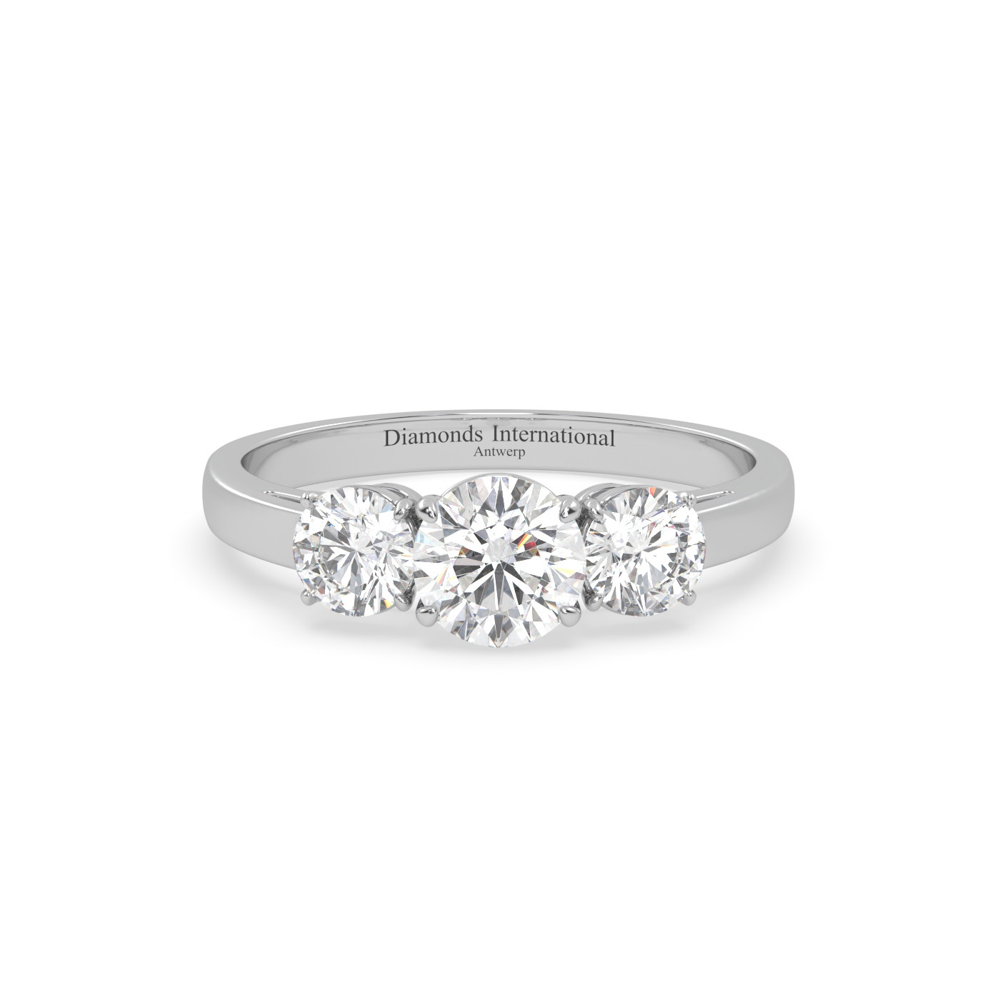 18k white gold  round cut 3 stone diamond ring