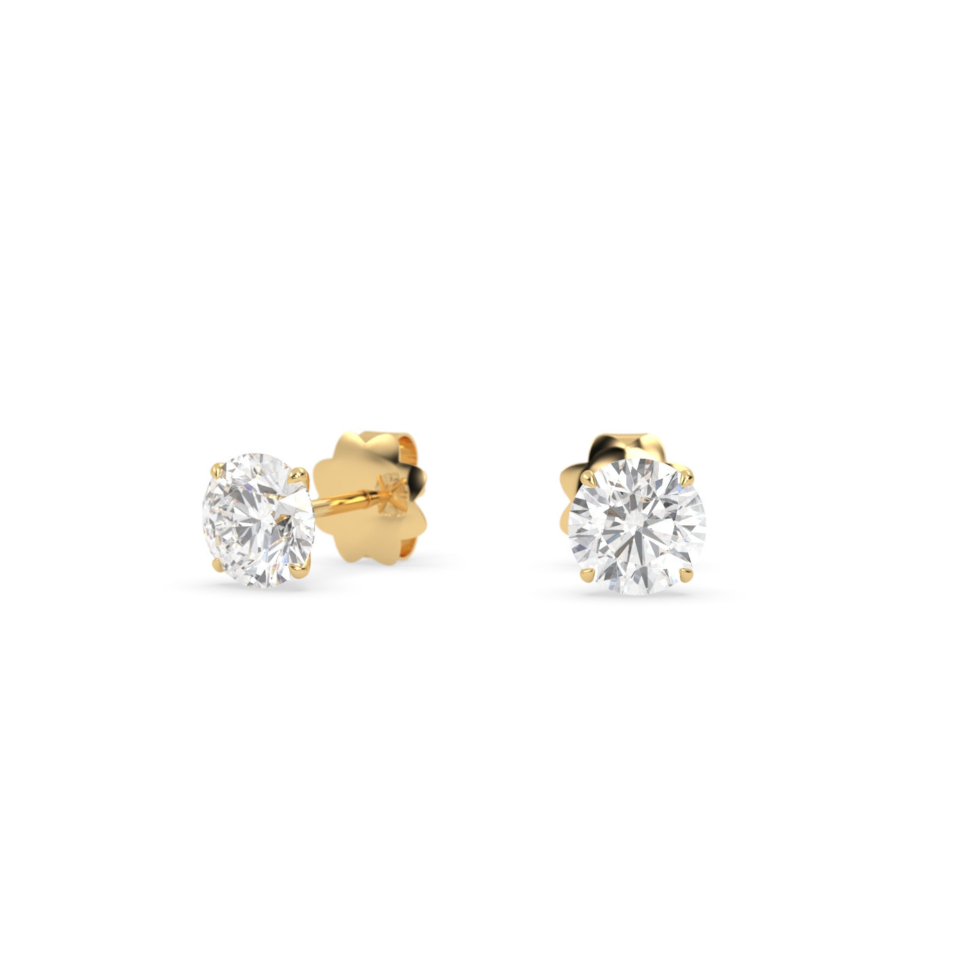 18K YELLOW GOLD  Natural Diamond Stud Earrings with 4 Prongs