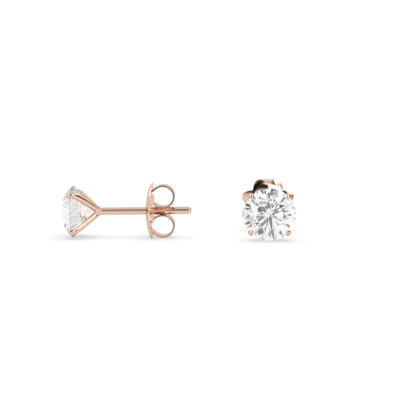 18K ROSE GOLD  Natural Diamond Stud Earrings with 4 Prongs