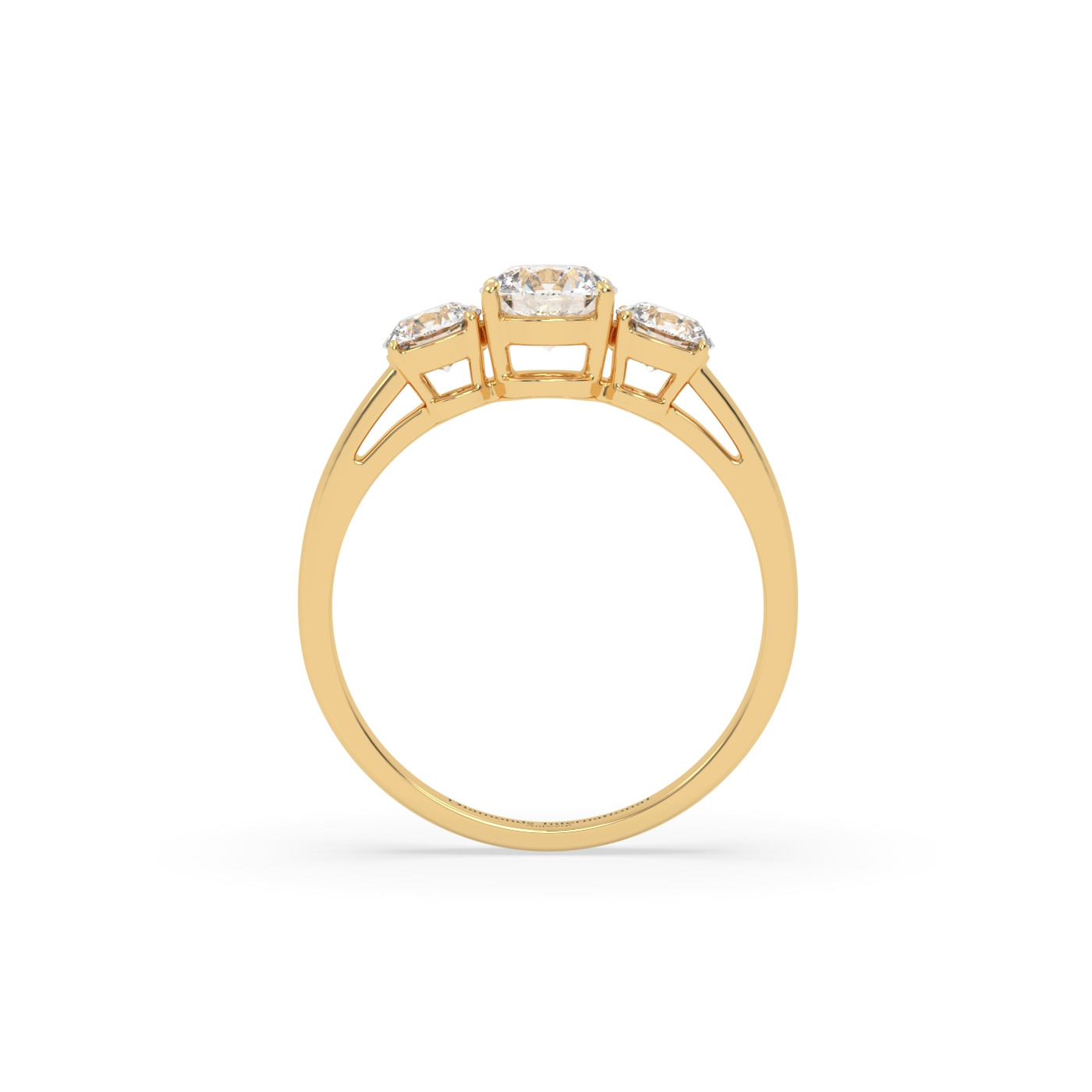 18k yellow gold  round cut 3 stone diamond ring