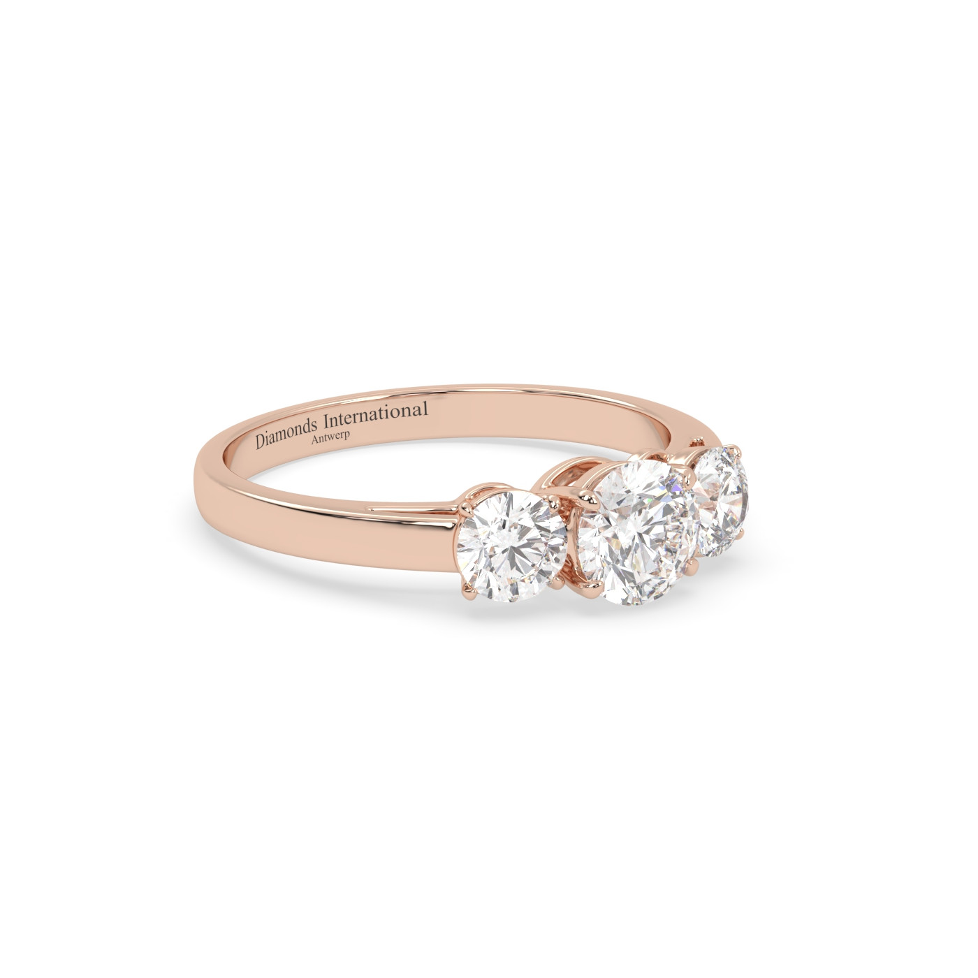 18k rose gold  round cut 3 stone diamond ring