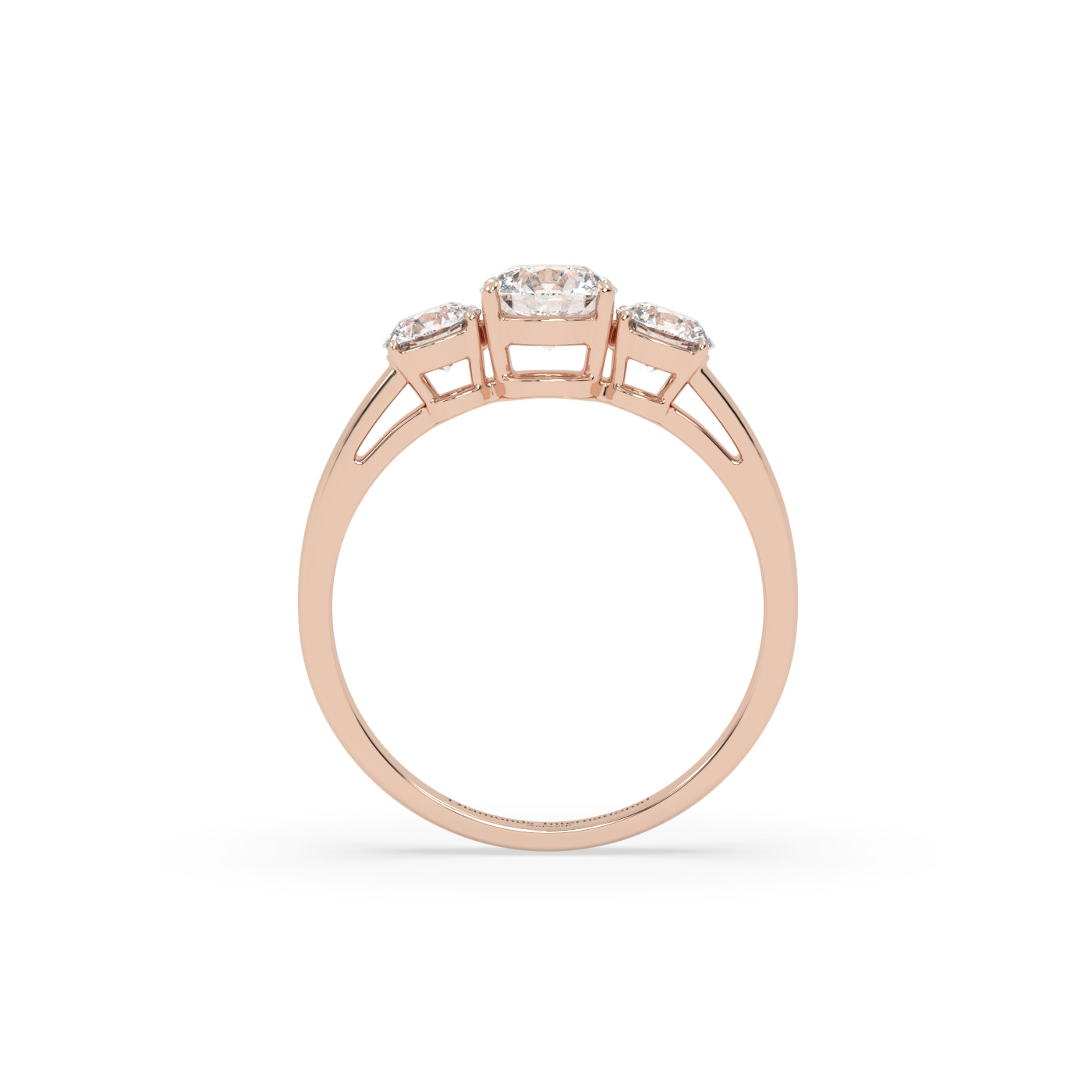 18k rose gold  round cut 3 stone diamond ring