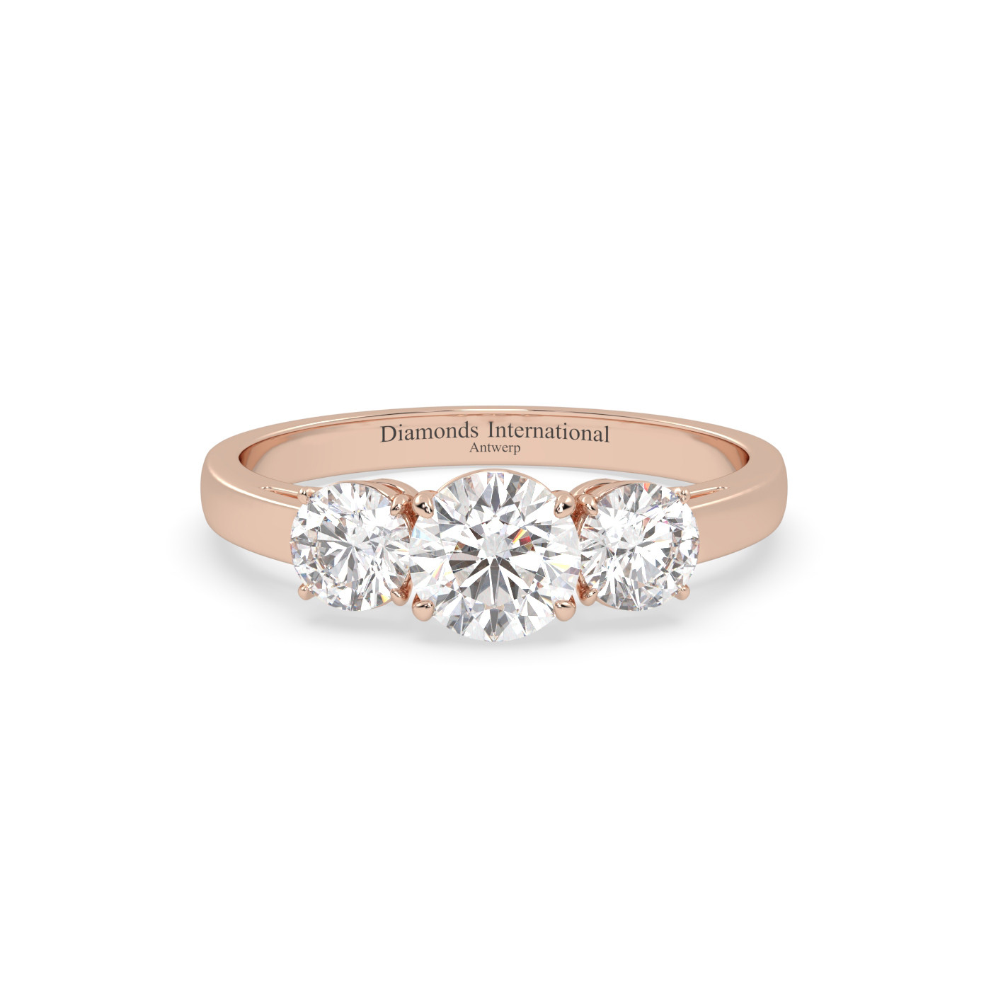 18k rose gold  round cut 3 stone diamond ring