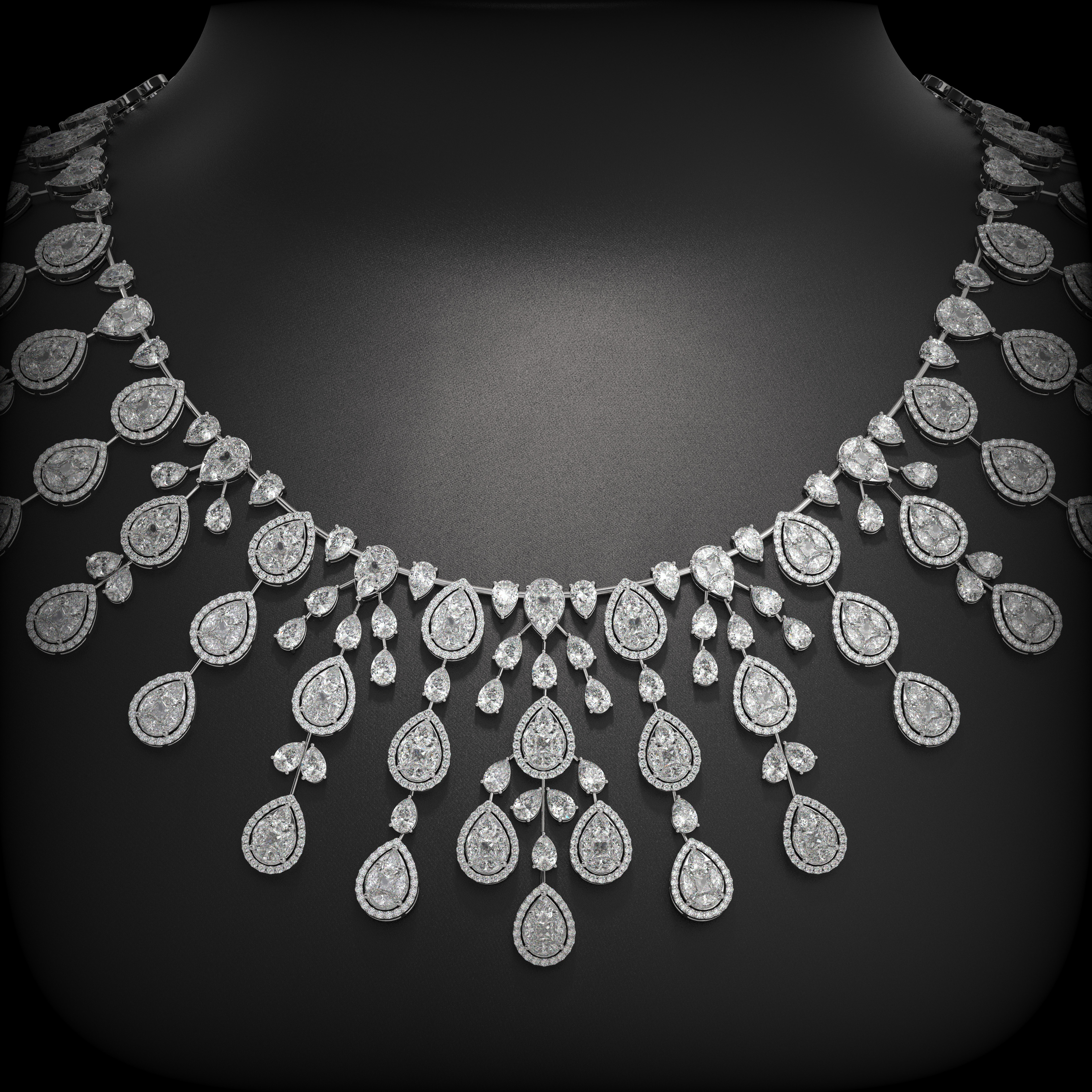 18k white gold  diamond chandelier necklace with exquisite pear-cut diamonds