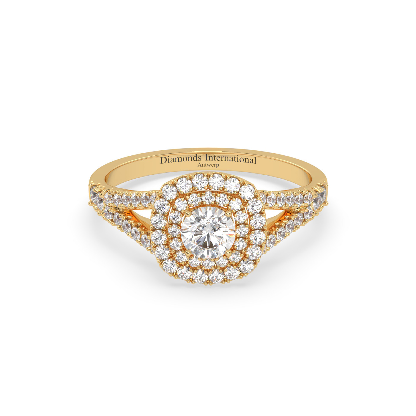 18k yellow gold  round cut 3 stone diamond ring