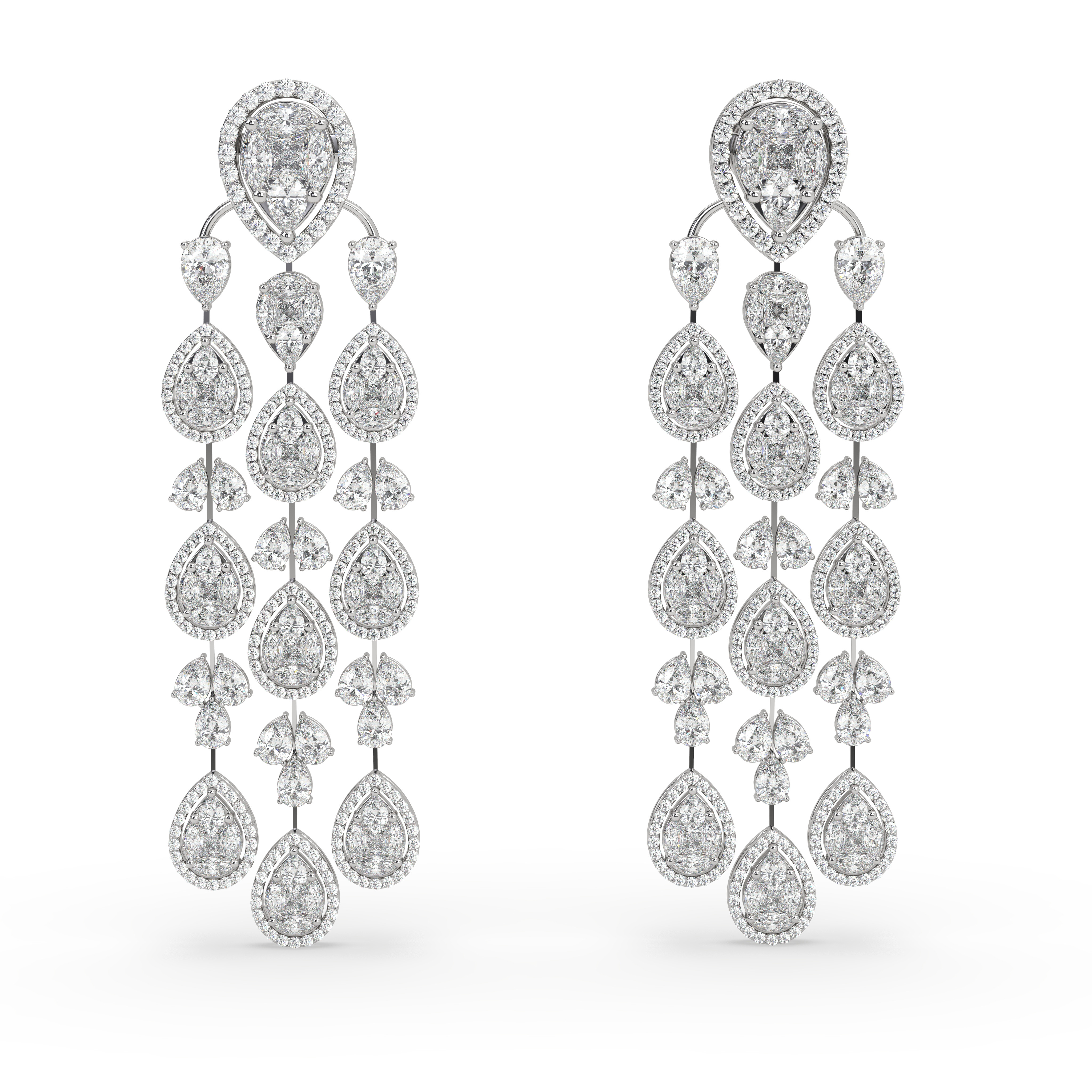18K WHITE GOLD  Earrings with Sparkling Pear-Cut Diamonds