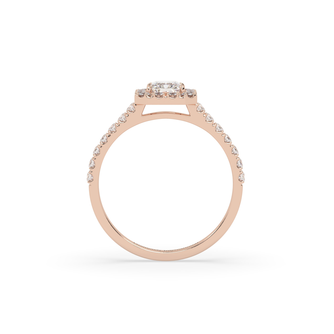 18k rose gold  emerald cut halo set diamond ring