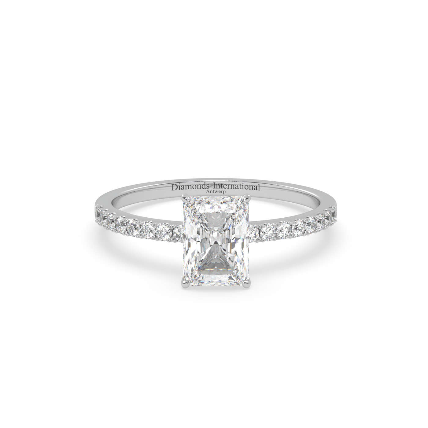18k white gold  emerald cut pave set diamond ring