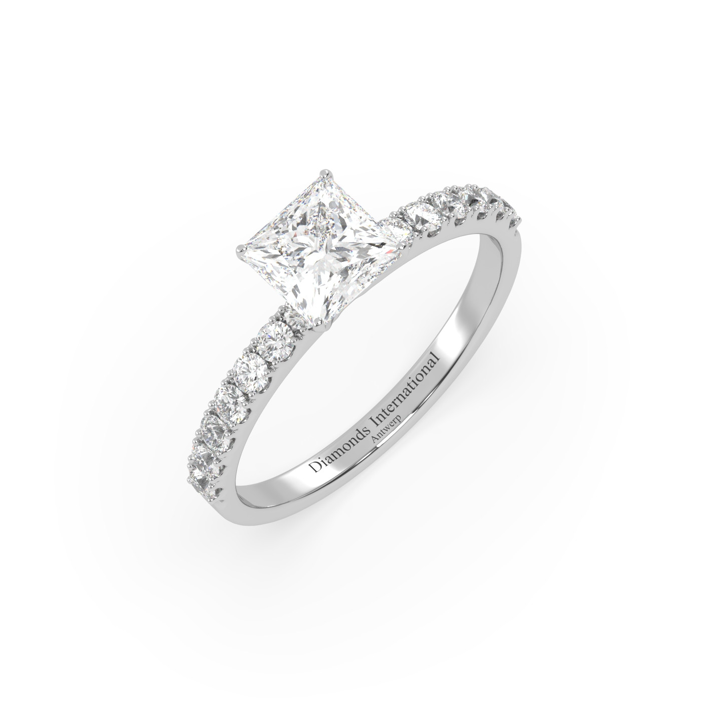 18k white gold  princess cut pave set diamond ring