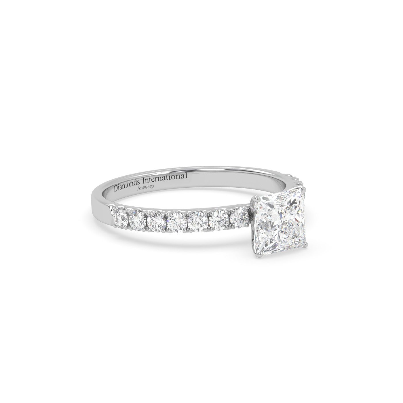 18k white gold  princess cut pave set diamond ring