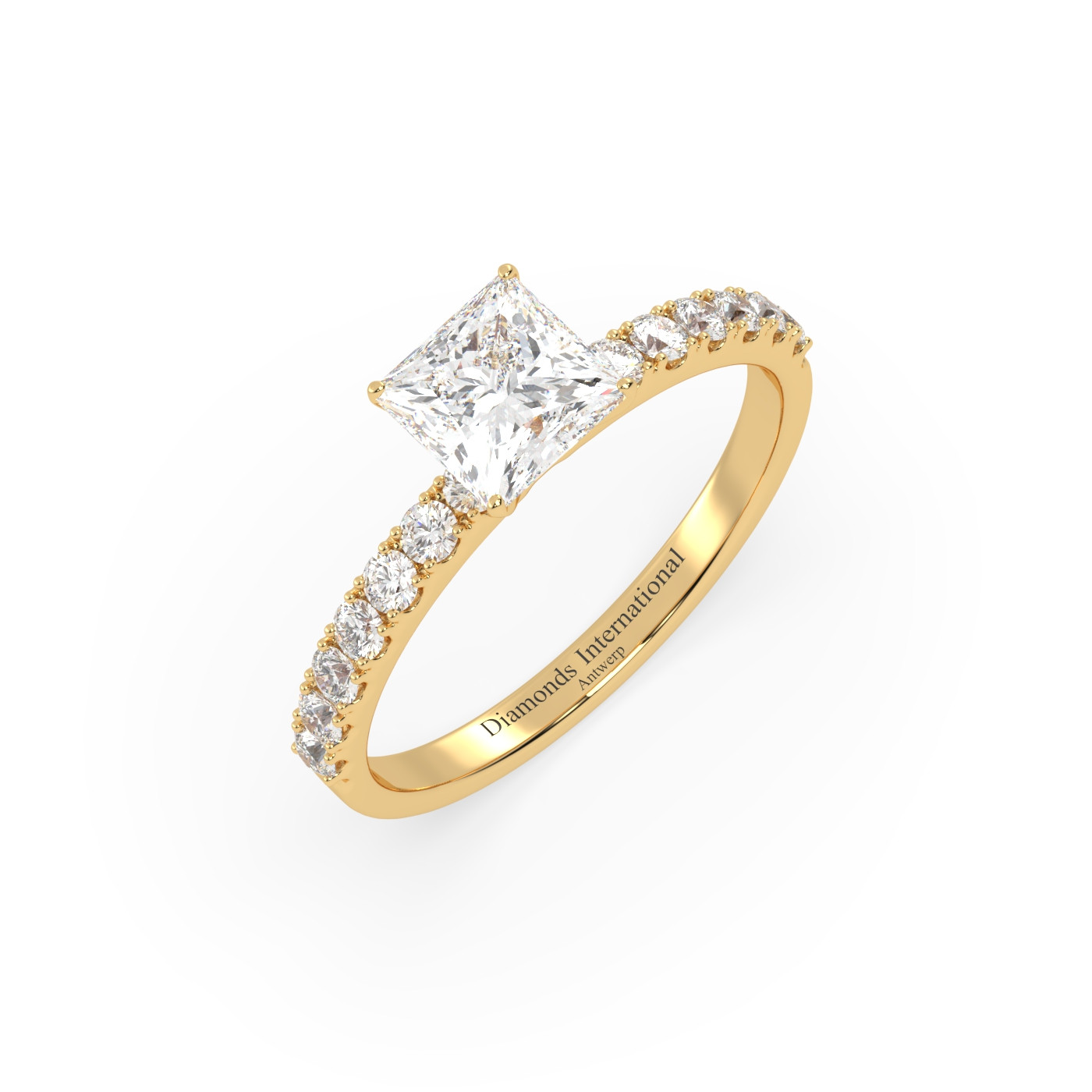 18k yellow gold  princess cut pave set diamond ring