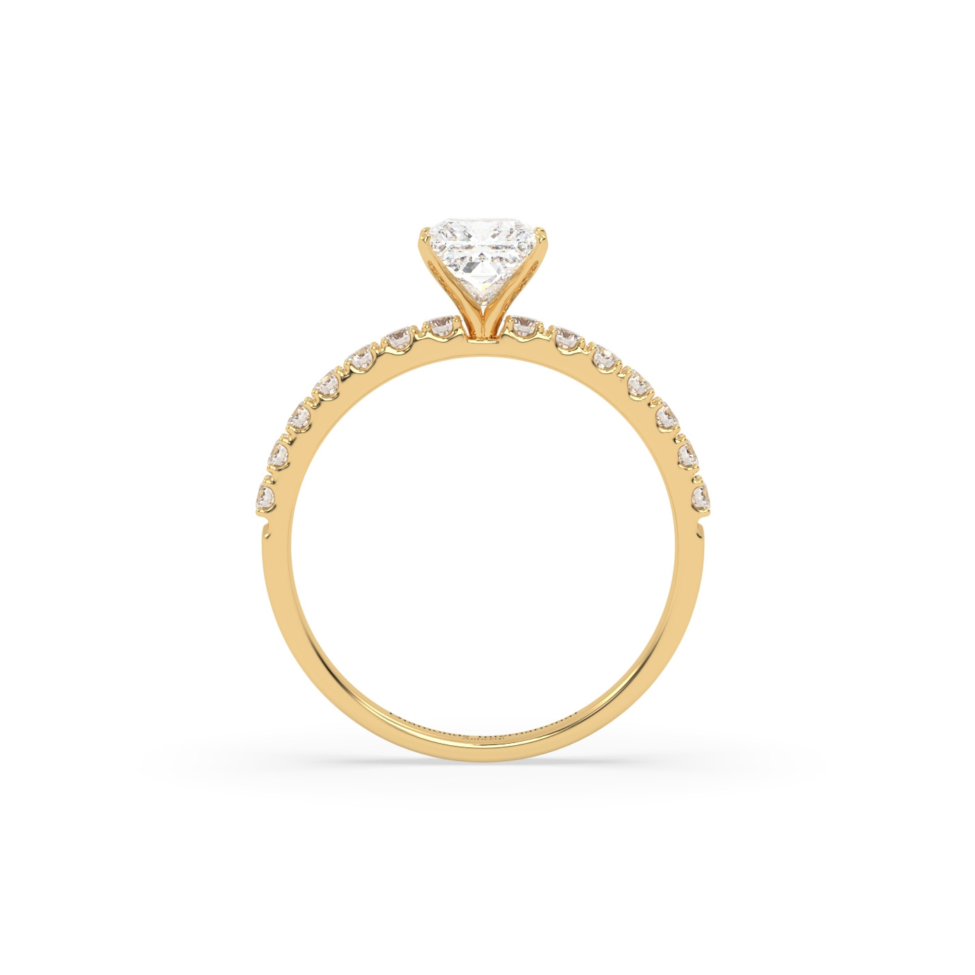 18k yellow gold  princess cut pave set diamond ring
