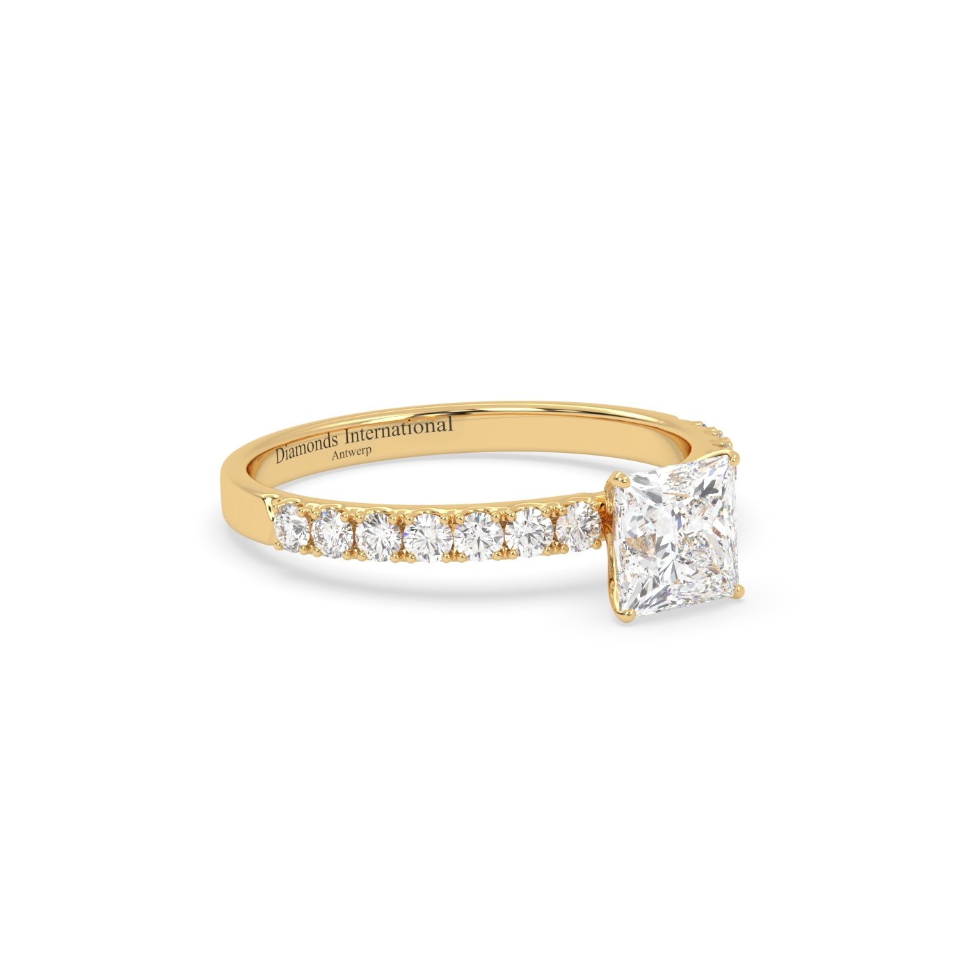 18k yellow gold  princess cut pave set diamond ring