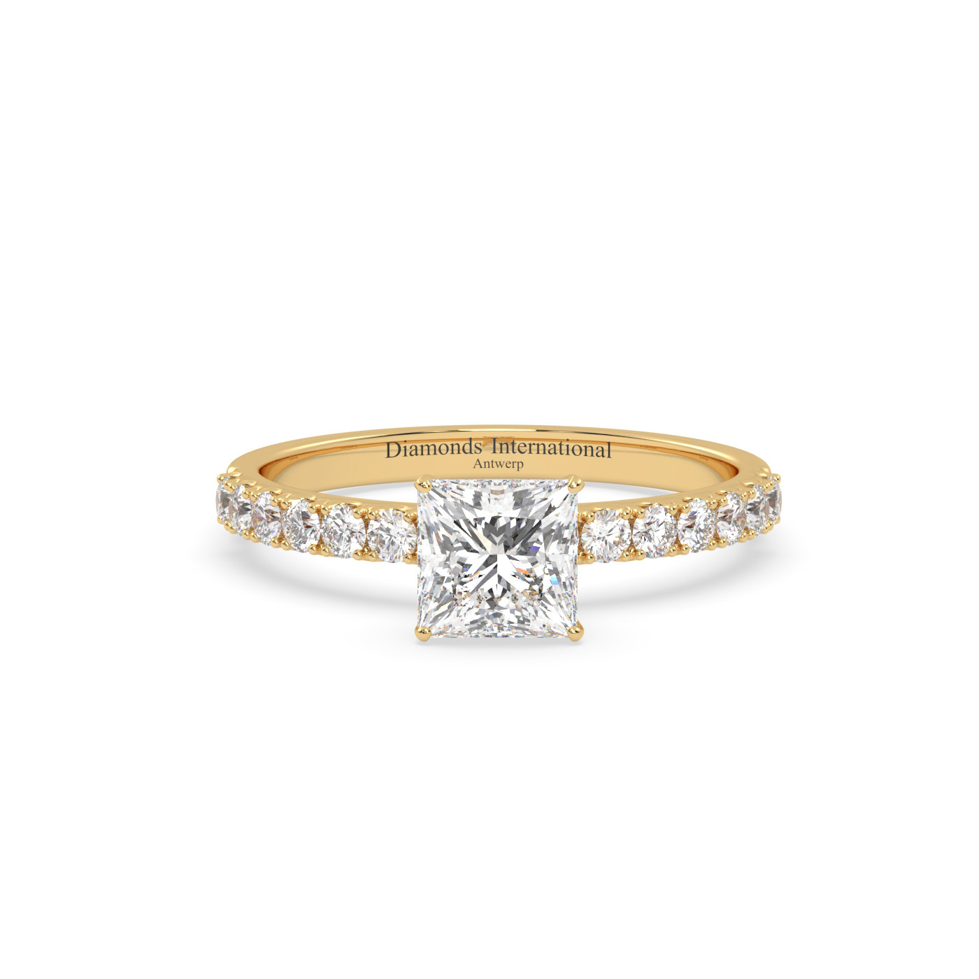 18k yellow gold  princess cut pave set diamond ring