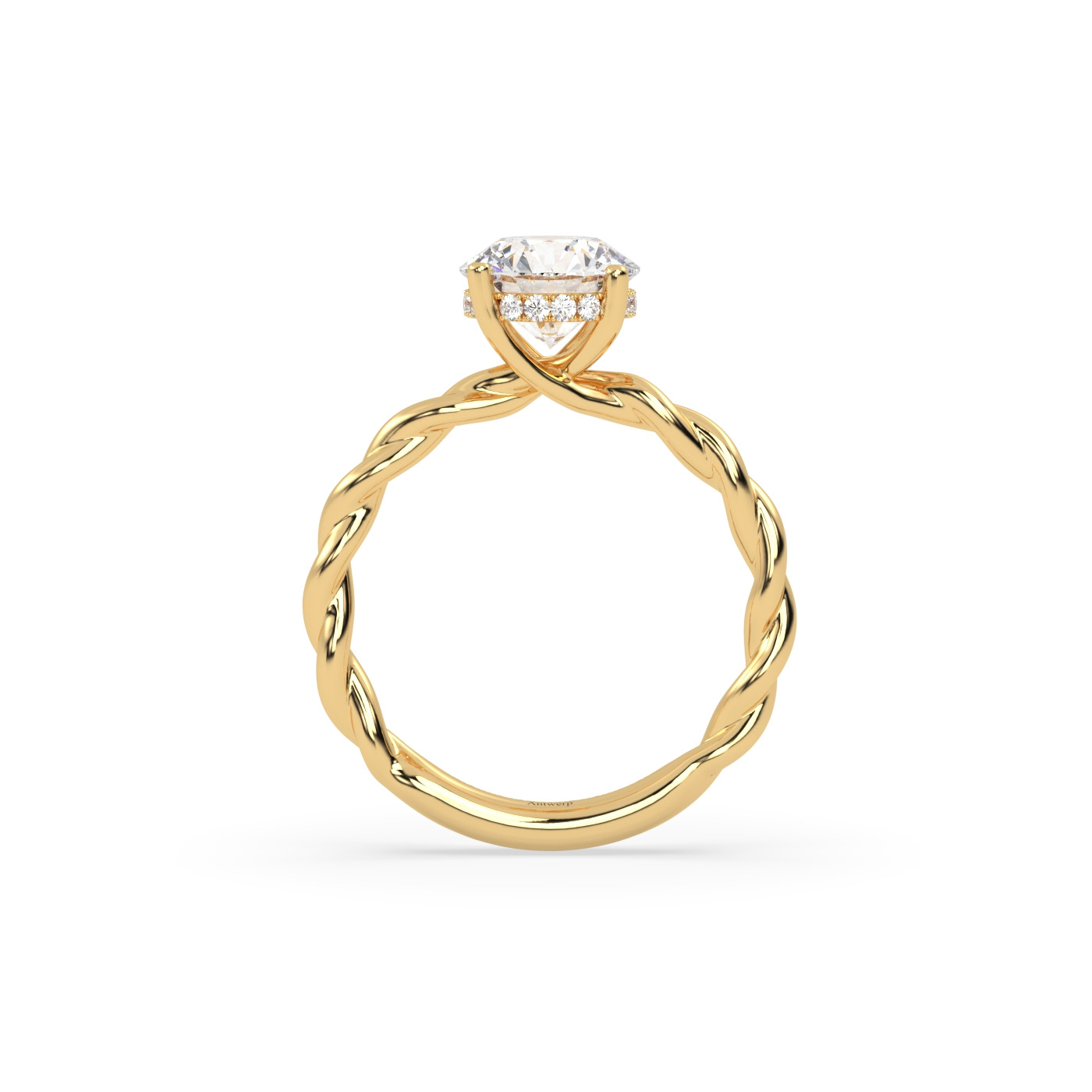 18k yellow gold  round cut solitaire braided diamond ring