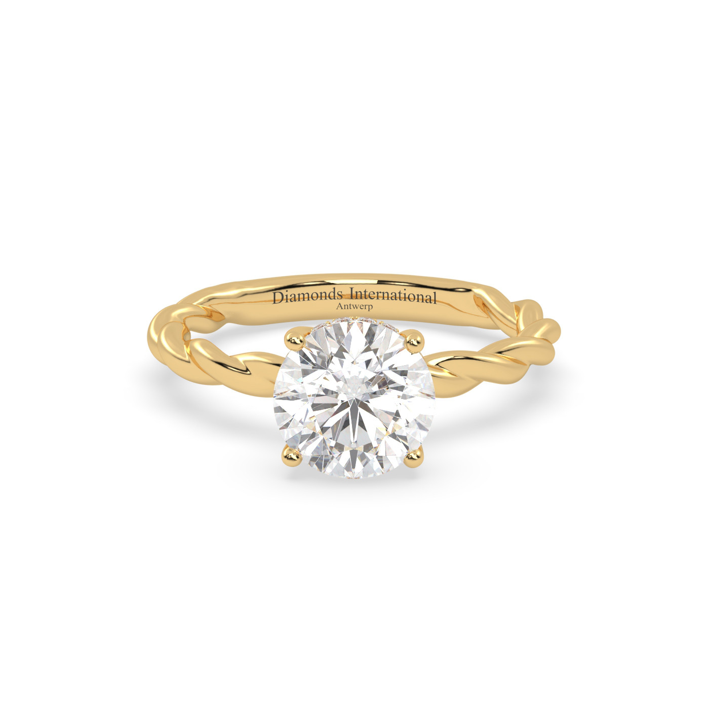 18k yellow gold  round cut solitaire braided diamond ring