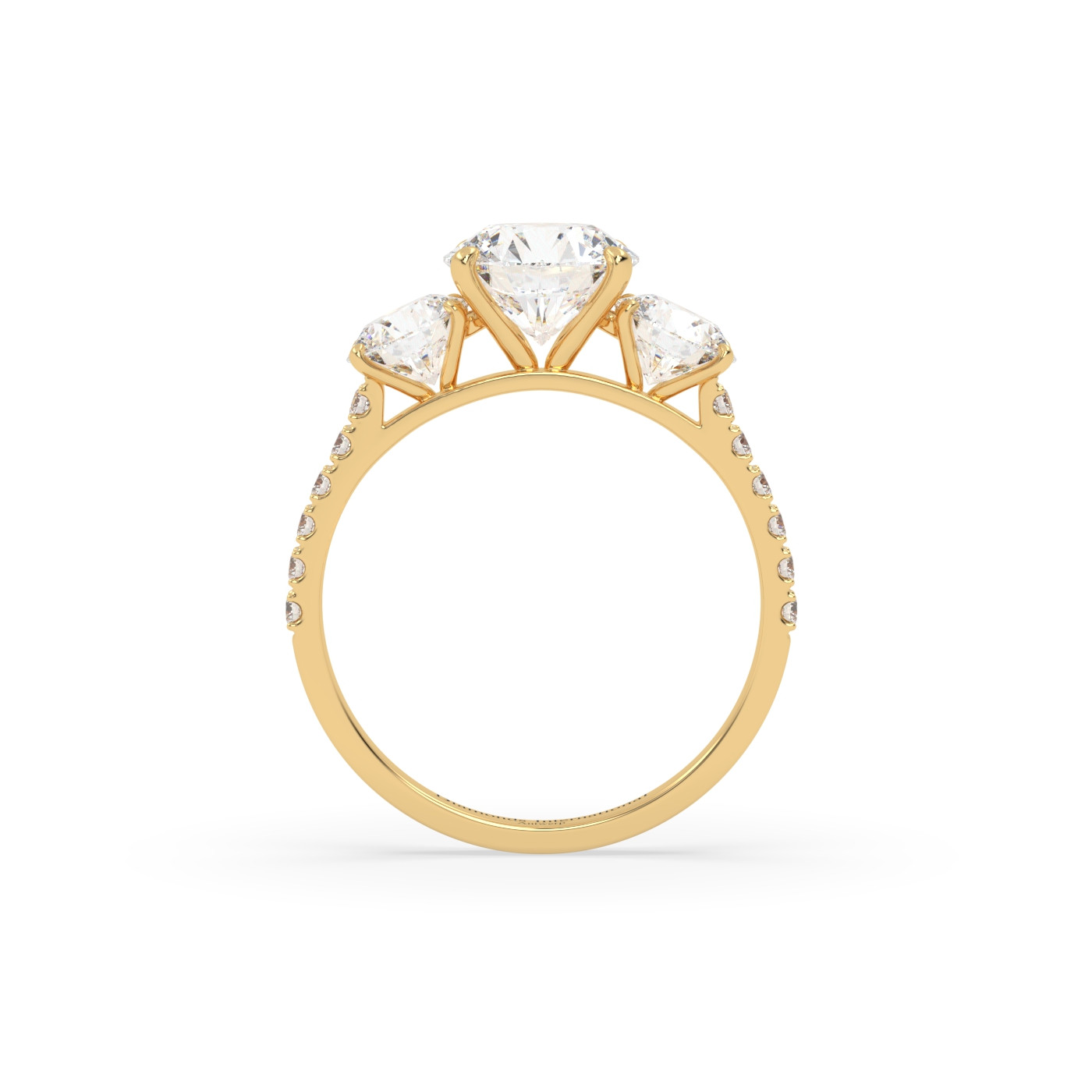 18k yellow gold  round cut diamond ring with side stones