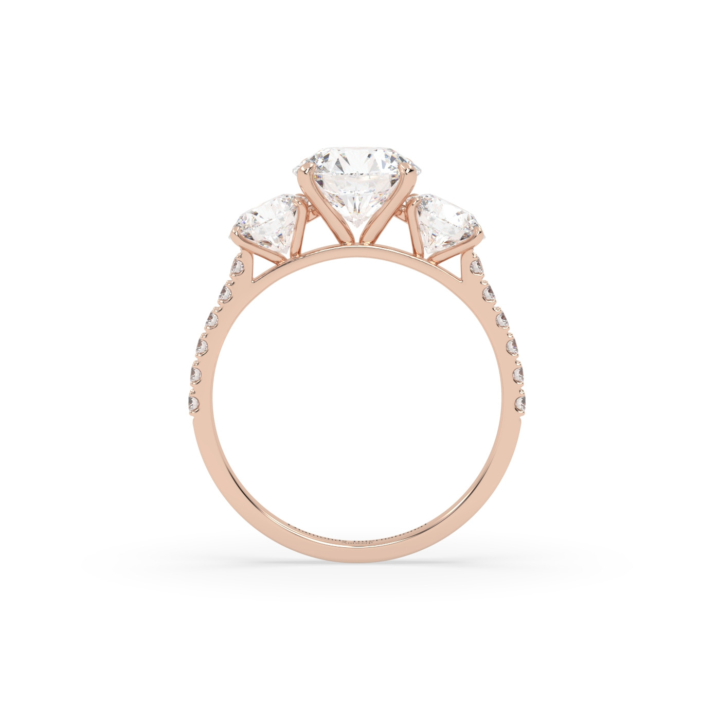 18k rose gold  round cut diamond ring with side stones