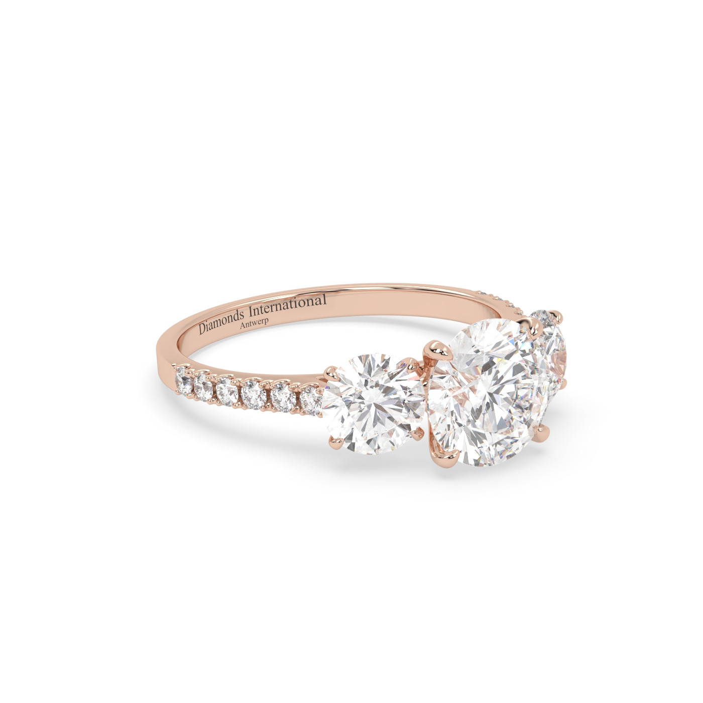 18k rose gold  round cut diamond ring with side stones
