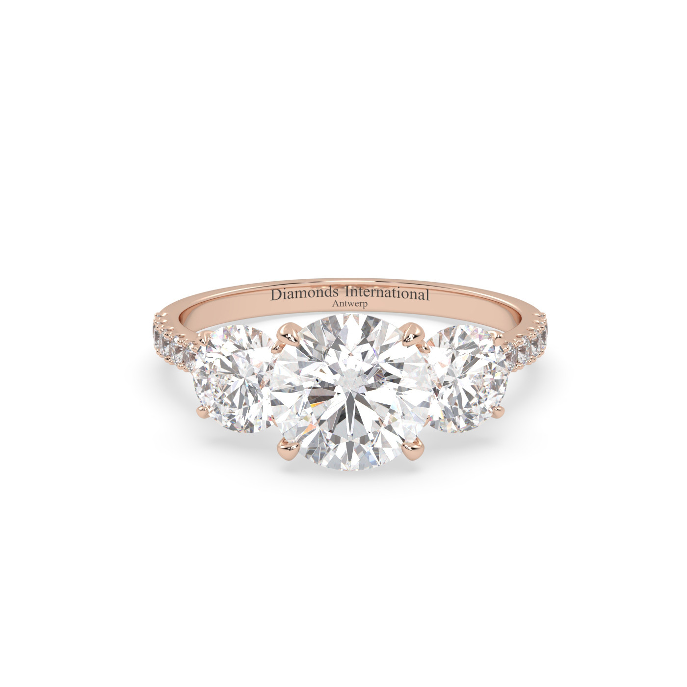 18k rose gold  round cut diamond ring with side stones