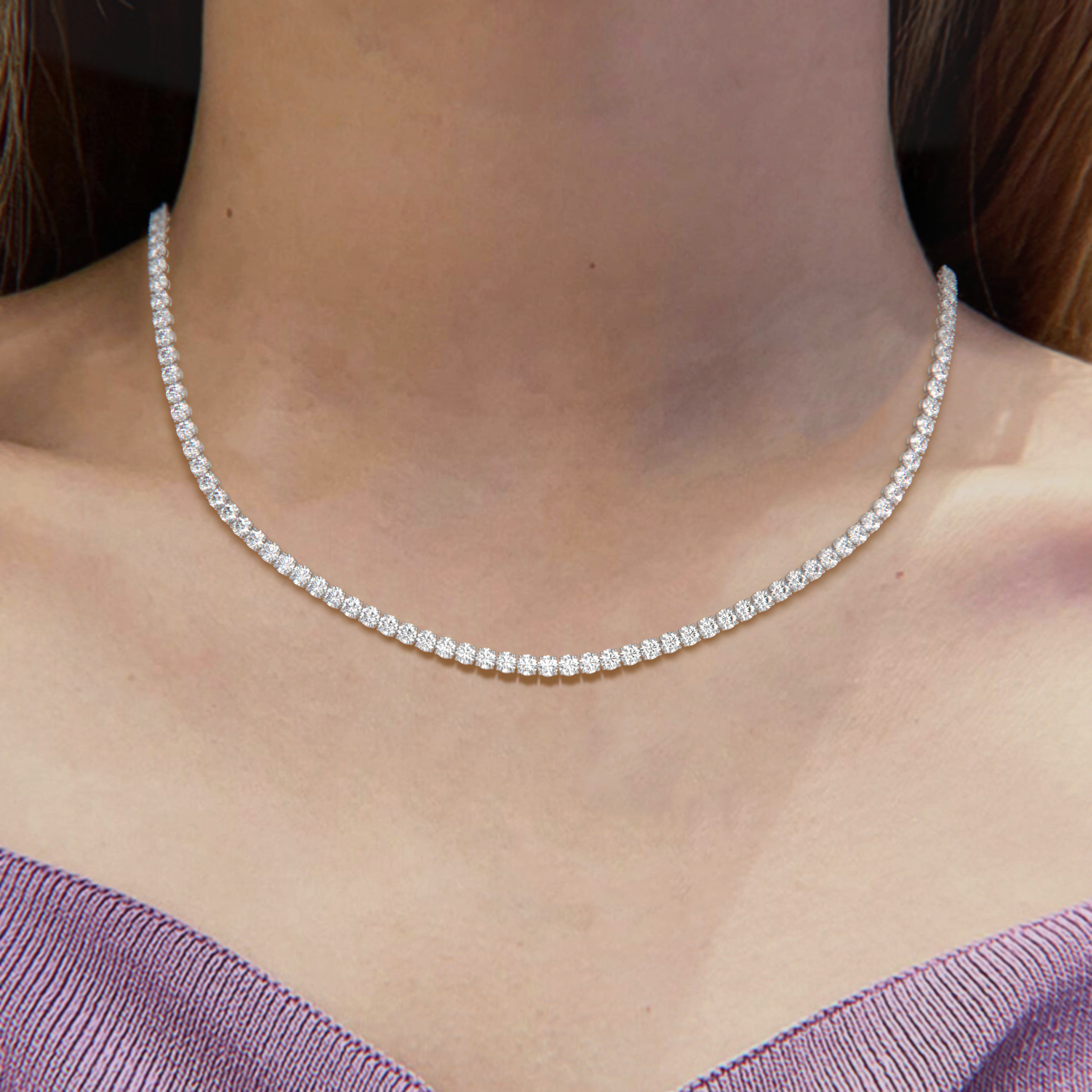 18k white gold 15 carat round diamond tennis minimalist necklace